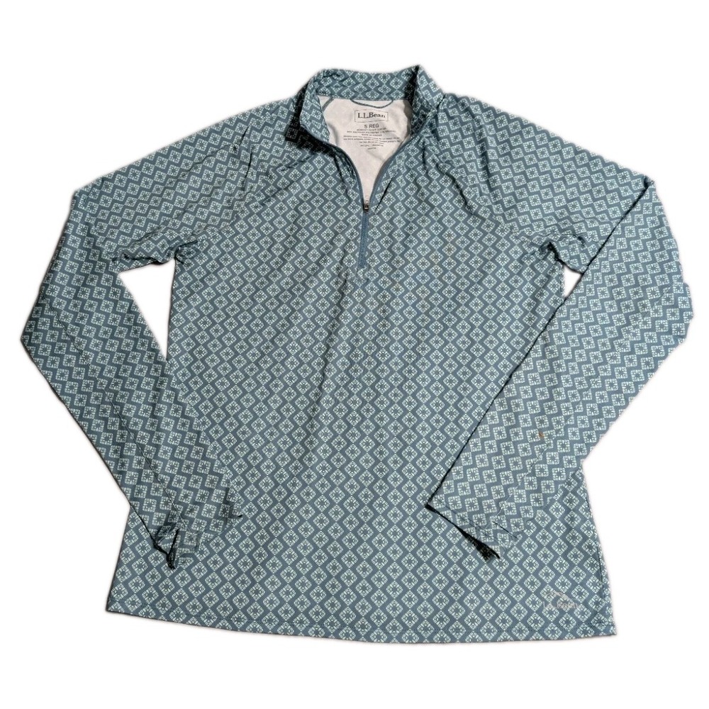 LL Bean Womens S Quarter Zip Pullover Blue Geometric Performance Active Top